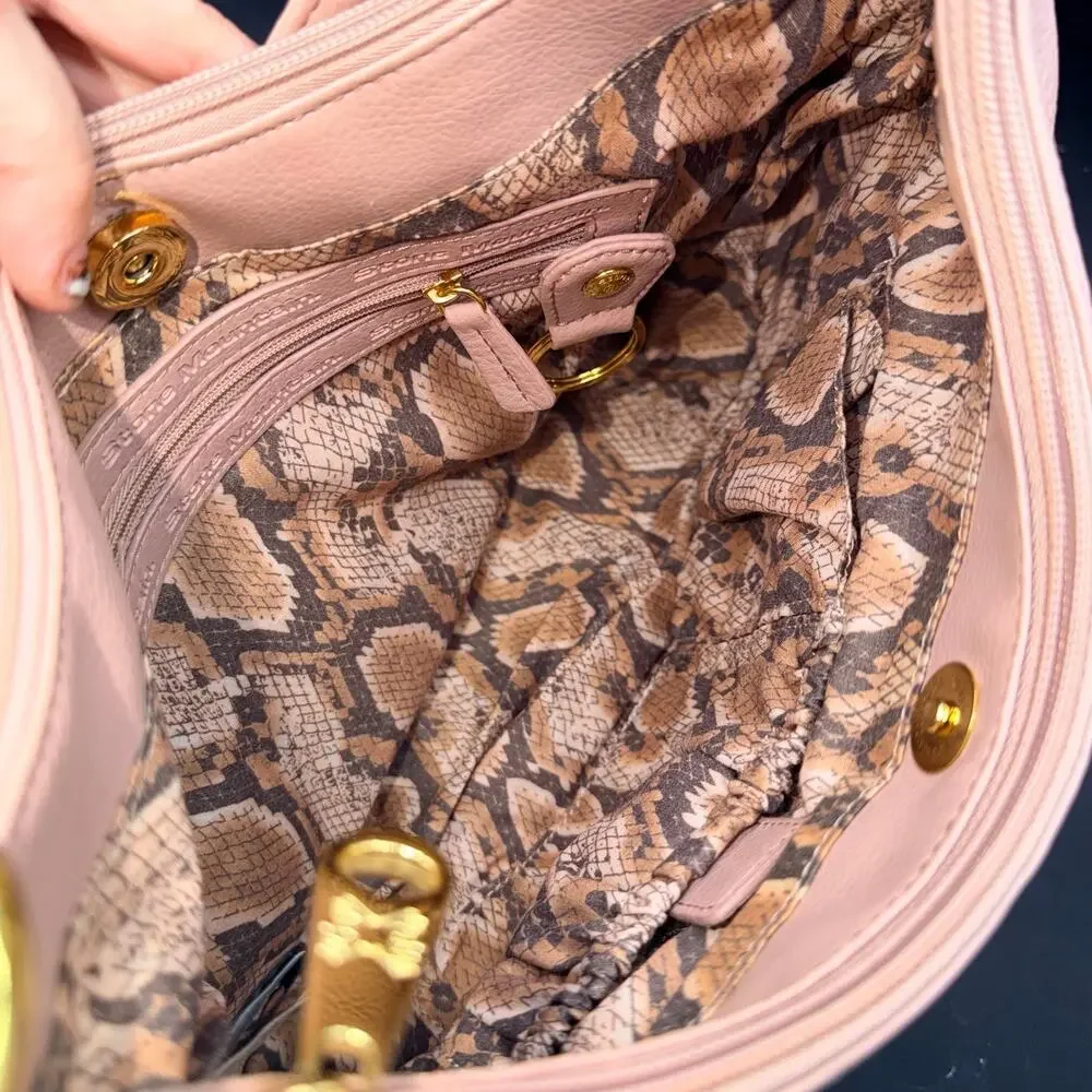 Stone Mountain Pink Leather Hobo Shoulder Bag Wallet Set Gold Hardware